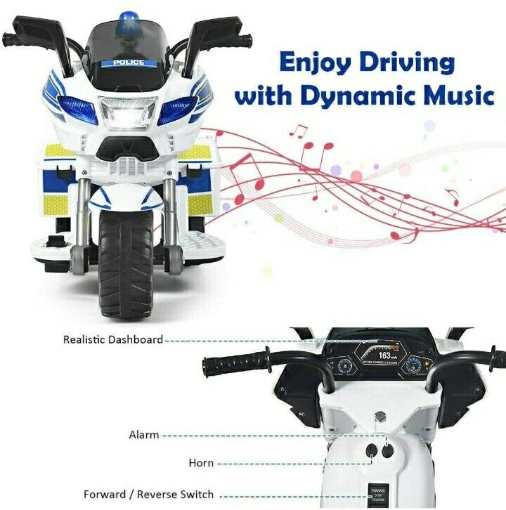 Load image into Gallery viewer, Motocicleta Eléctrica de 3 Ruedas para Niños y Niñas con Diseño de Policía para Montar en Bicicleta
