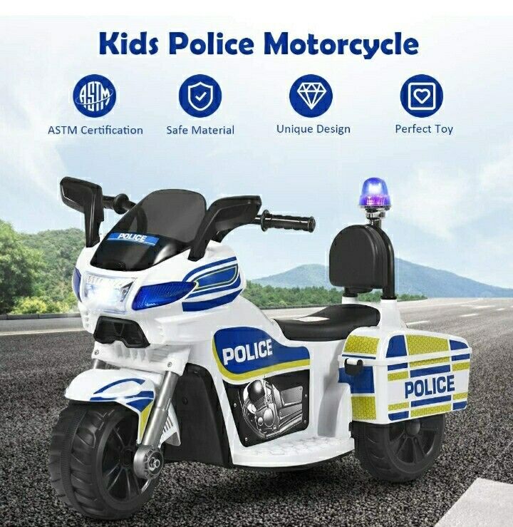 Load image into Gallery viewer, Motocicleta Eléctrica de 3 Ruedas para Niños y Niñas con Diseño de Policía para Montar en Bicicleta
