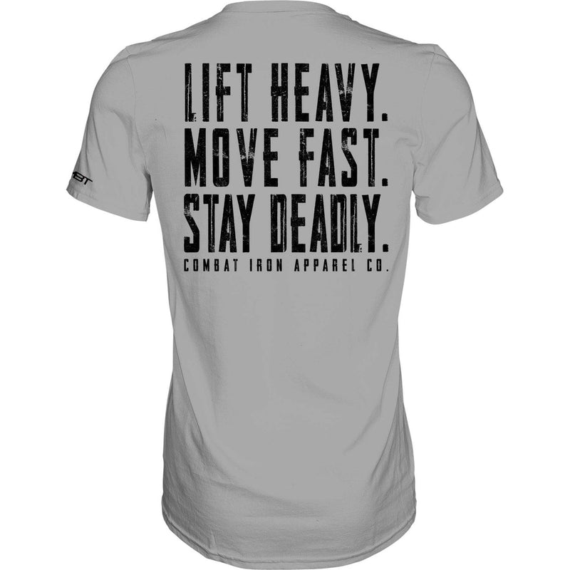 Load image into Gallery viewer, Original Motto: Lift Heavy. Move Fast. Stay Deadly. Men&#39;s T-Shirt
