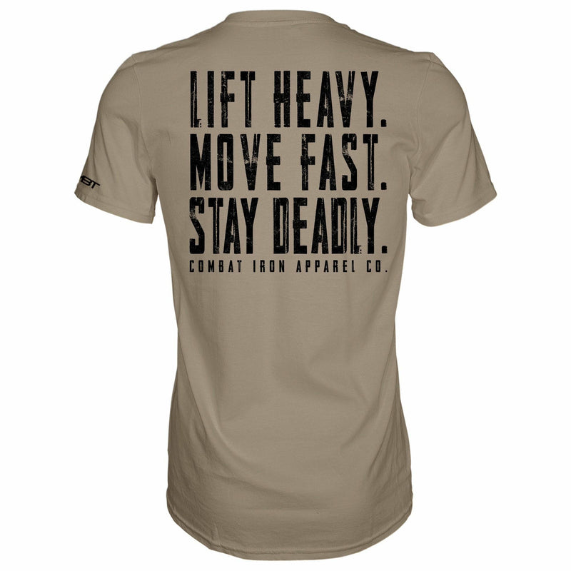 Load image into Gallery viewer, Original Motto: Lift Heavy. Move Fast. Stay Deadly. Men&#39;s T-Shirt
