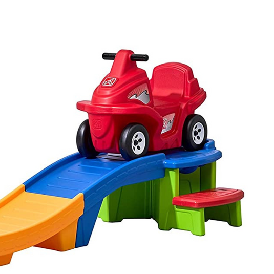 Multicolor ATV-Style Red Car Toy Set for Kids - Roller Coaster Track Ride-On Fun!