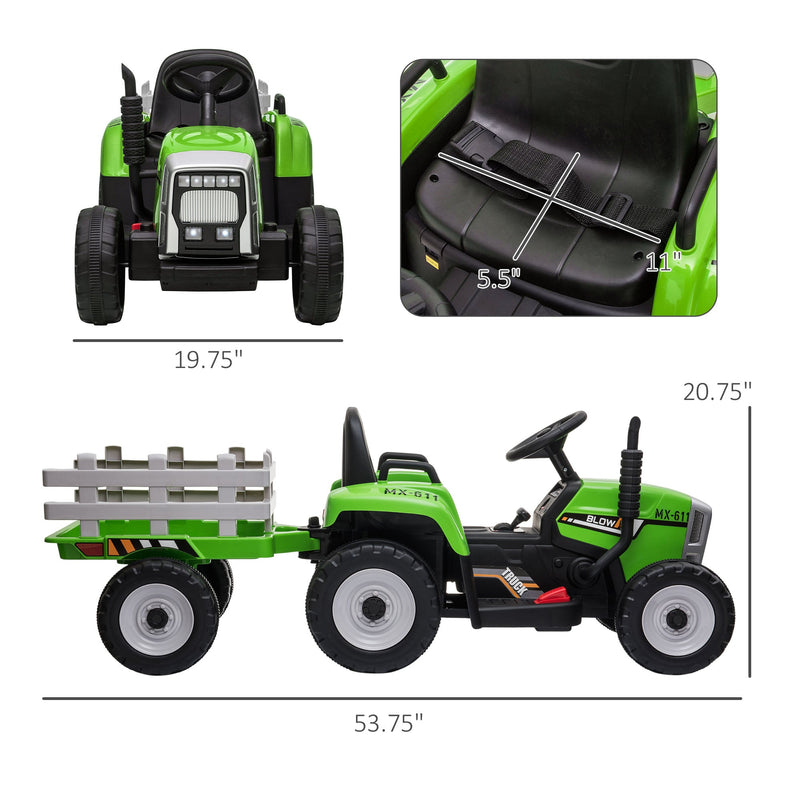 Load image into Gallery viewer, 12V Electric Tractor with Trailer and Dual Motors for Kids
