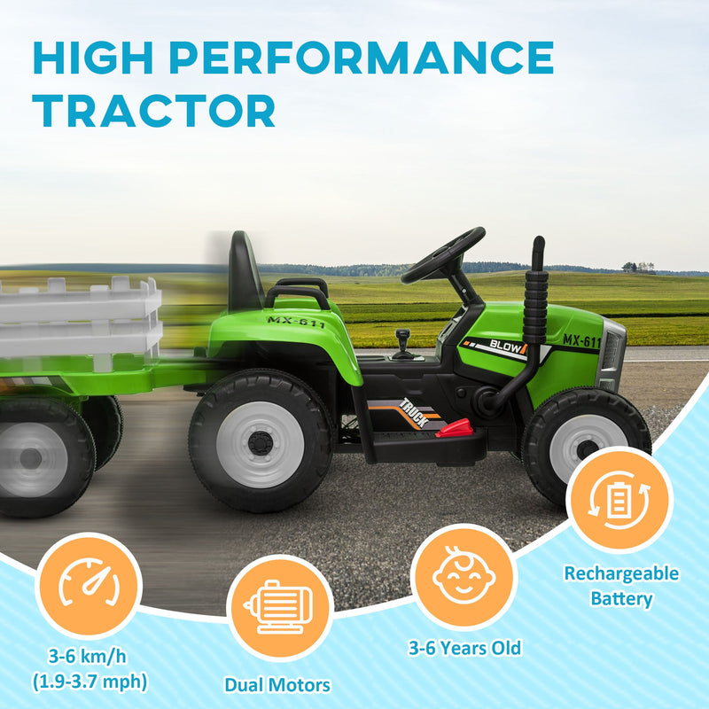 Load image into Gallery viewer, 12V Electric Tractor with Trailer and Dual Motors for Kids
