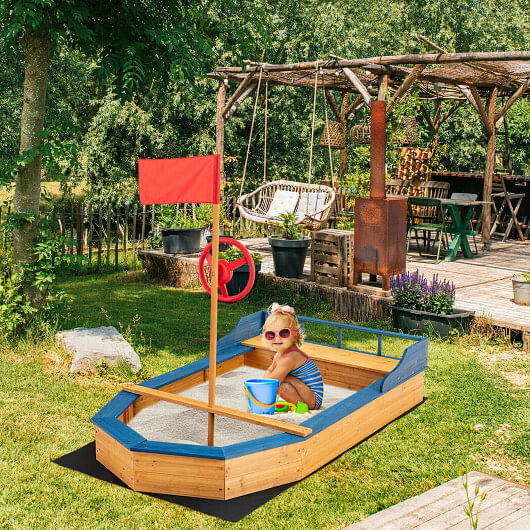 Load image into Gallery viewer, Natural Pirate Boat Sandbox for Kids with Flag and Rudder
