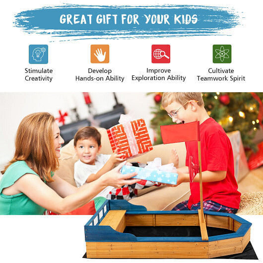 Load image into Gallery viewer, Natural Pirate Boat Sandbox for Kids with Flag and Rudder
