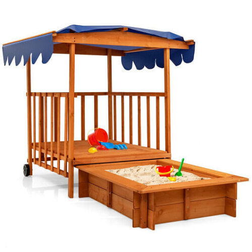 Load image into Gallery viewer, Natural Wooden Retractable Sandbox for Kids with Cover and Wheels

