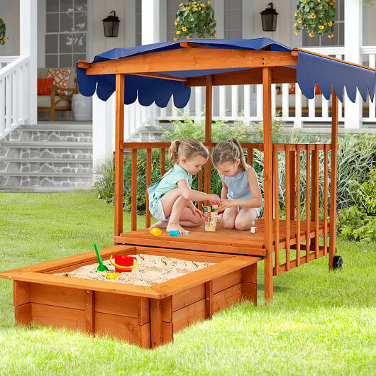 Load image into Gallery viewer, Natural Wooden Retractable Sandbox for Kids with Cover and Wheels
