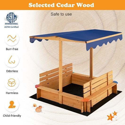 Load image into Gallery viewer, Natural Wooden Sandbox with Canopy and 2 Bench Seats for Kids
