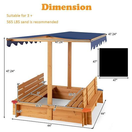 Load image into Gallery viewer, Natural Wooden Sandbox with Canopy and 2 Bench Seats for Kids

