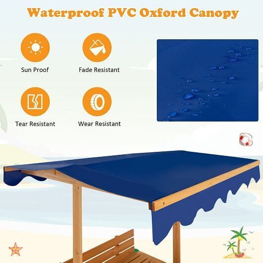 Load image into Gallery viewer, Natural Wooden Sandbox with Canopy and 2 Bench Seats for Kids
