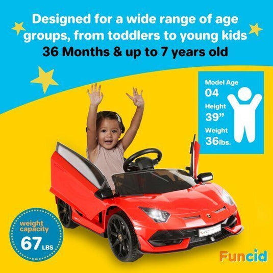 12V Lamborghini Electric Ride On Car for Kids with Remote Control and MP3 Player - Suitable for Boys and Girls