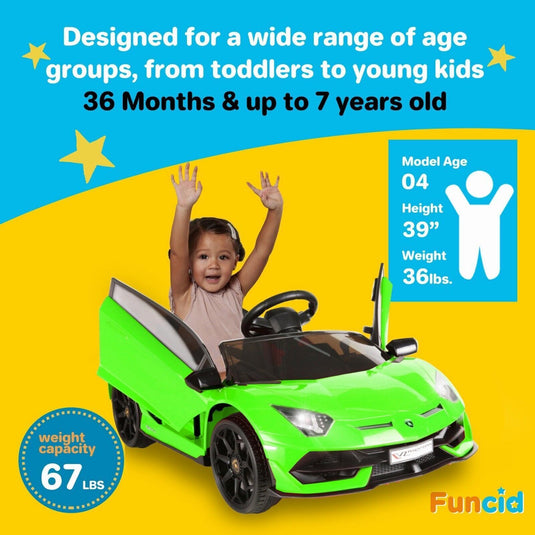 12V Lamborghini Electric Ride On Car for Kids with Remote Control and MP3 Player - Suitable for Boys and Girls