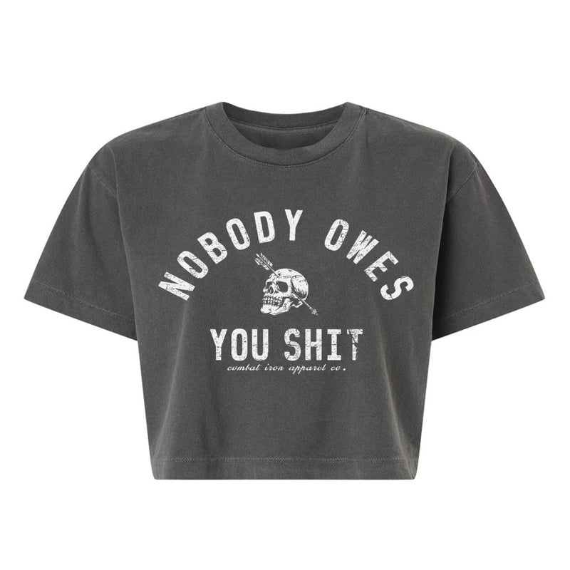 Load image into Gallery viewer, Nobody Owes You Shit Skull Women's Crop Heavyweight Tee
