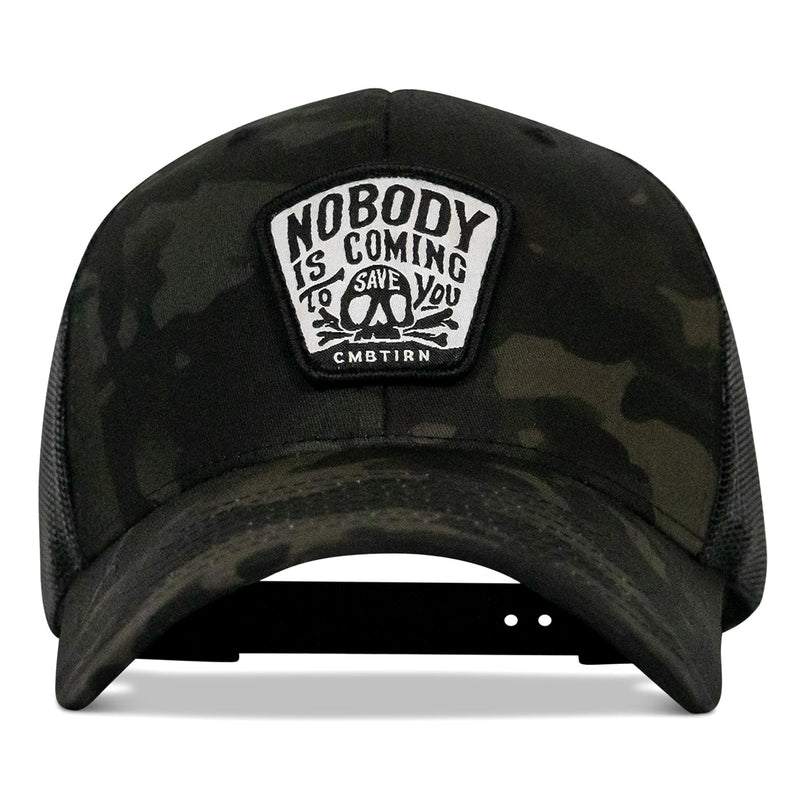 Load image into Gallery viewer, Nobody Is Coming To Save You Skull Patch Snapback Hat
