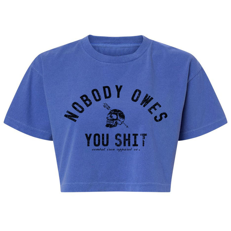 Load image into Gallery viewer, Nobody Owes You Shit Skull Women's Crop Heavyweight Tee
