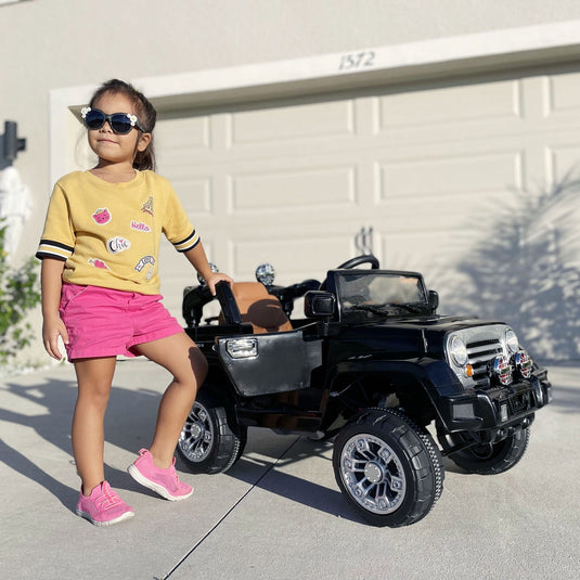Off-Road Adventure 12V Battery-Powered Jeep Truck for Kids with Remote Control, MP3 Player, and Lights