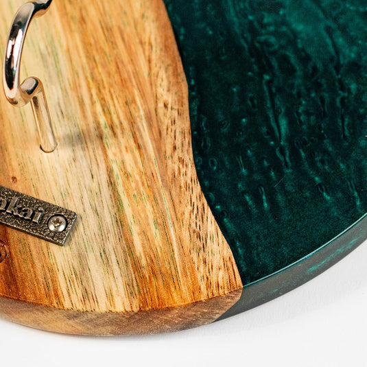One of a Kind Green Pearl Epoxy Resin Live-Edge Wood Hook and Ring Toss Game