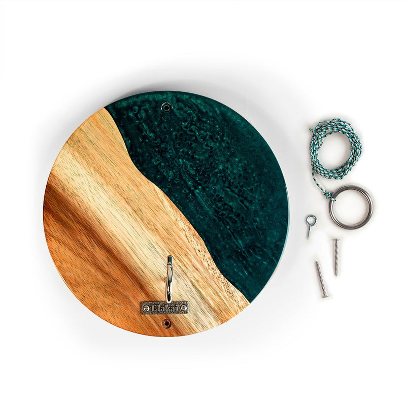 Load image into Gallery viewer, One of a Kind Green Pearl Epoxy Resin Live-Edge Wood Hook and Ring Toss Game
