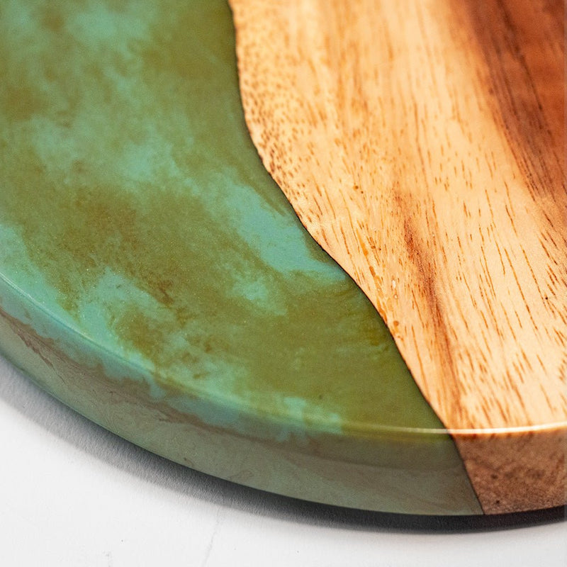 Load image into Gallery viewer, One of a Kind Teal and Orange Pearl Epoxy Resin Live-Edge Wood Hook and Ring Toss Game
