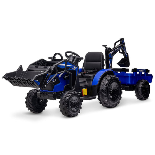 12V Kids Tractor Ride On Toy Car with Trailer, Music, and LED Lights - Perfect Gift for Toddlers