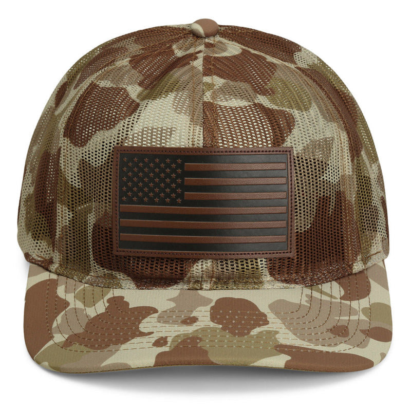 Load image into Gallery viewer, Old School Desert Camo All Mesh Leather Patch American Flag Hat
