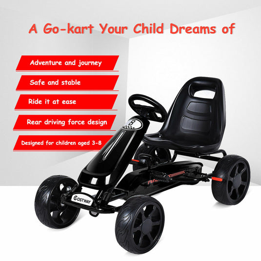 Pedal-Powered Go Kart for Kids - 4 Wheel Racer Stealth - Perfect Christmas Gift