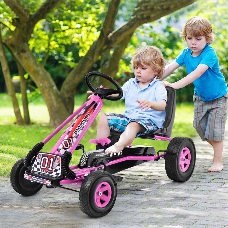Load image into Gallery viewer, Pedal-Powered Pink Go Kart for Kids with Adjustable Seat - 4 Wheels Ride-On Toy
