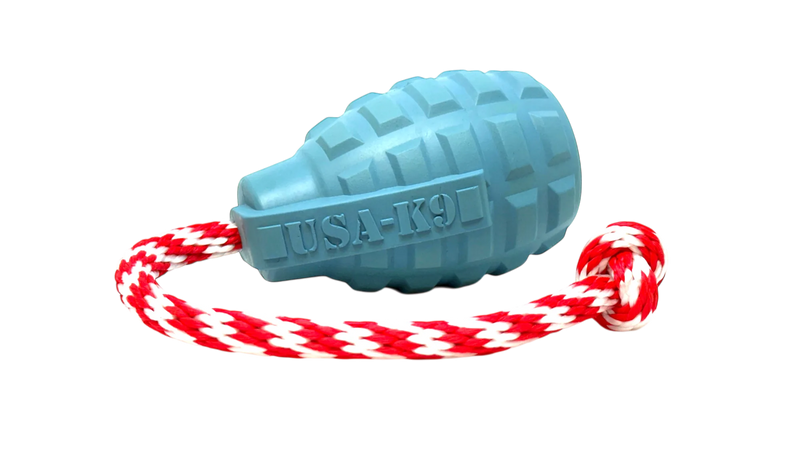 Load image into Gallery viewer, USA-K9 Grenade Shaped Rubber Dog Toy - Chew, Treat Dispenser &amp; Tug Toy | USA
