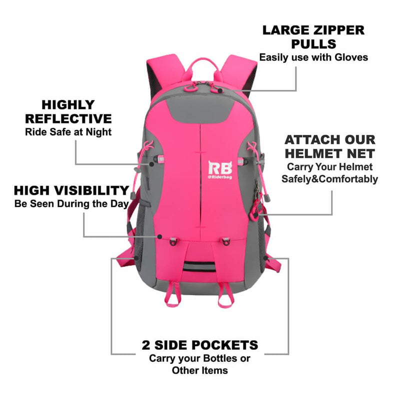 Load image into Gallery viewer, High Visibility Pink Reflective Commuter Bike Backpack |Riderbag Reflektor35
