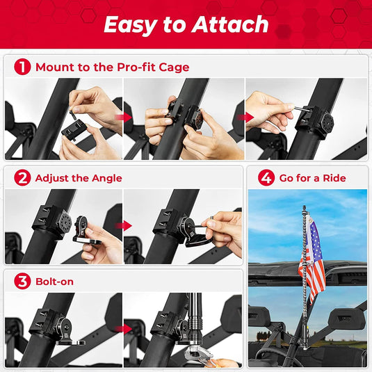 UTV Whip Light Flag Mount for Pro-fit Cage