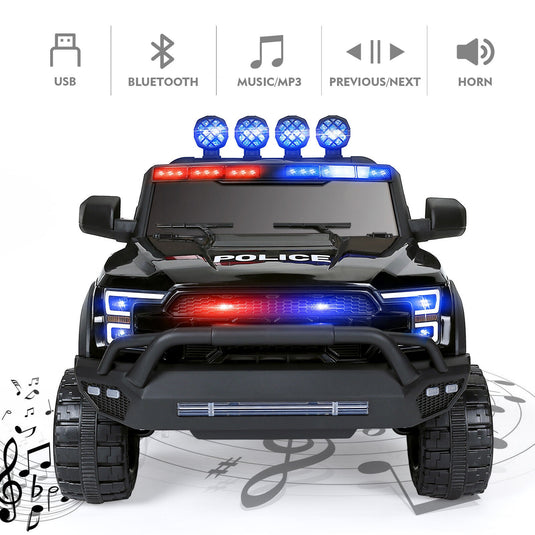 12V Electric Police Pickup Truck for Kids with Megaphone, Siren, and Flashing Lights - Remote Control Included