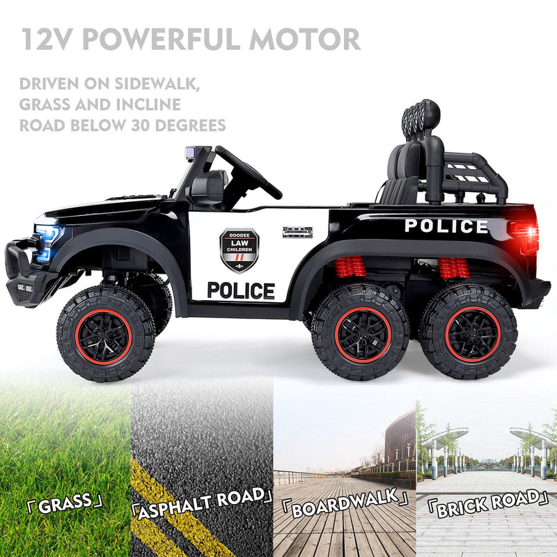 Load image into Gallery viewer, Electric Police Car Ride-On for Kids with 6 Wheels, LED Lights, Intercom, Siren, and Remote Control
