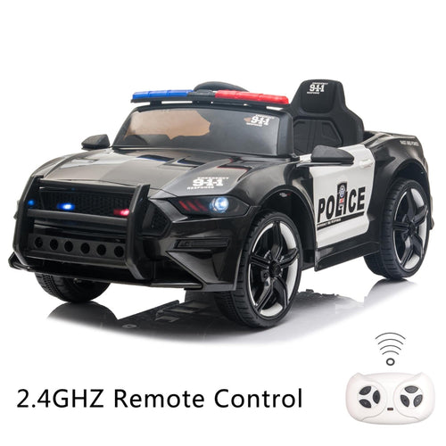 Police Ride On Car for Kids 3-7 Years with 3 Speeds and Remote Control - Black