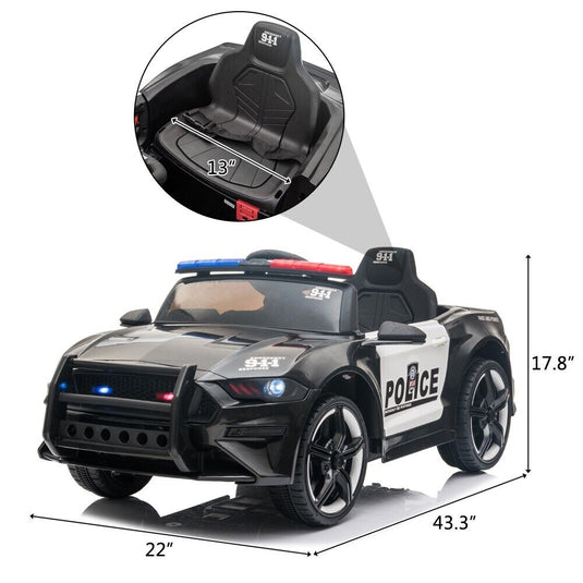 Police Sports Car 12V Ride-On with Remote Control, Lights, and Siren for Kids