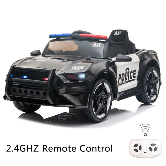 Police Sports Car 12V Ride-On with Remote Control, Lights, and Siren for Kids
