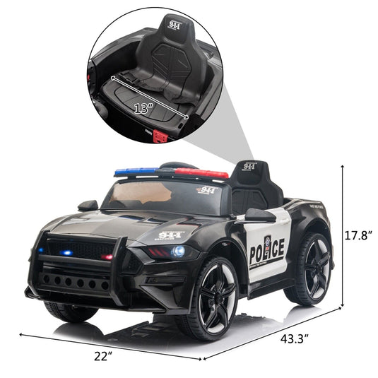 Police Sports Car for Kids with Remote Control, LED Lights, and Siren - 12V