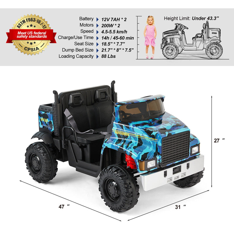 Load image into Gallery viewer, Powerful 24V 2-Seater Kids Ride On Dump Truck Tractor with Camo Design and 3 Speed Options, Includes Remote Control
