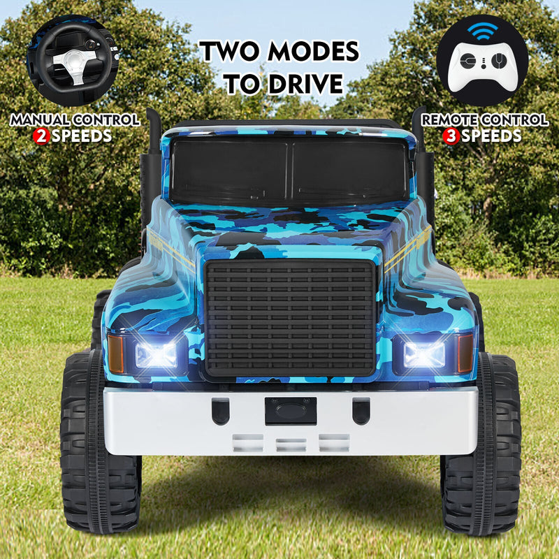 Load image into Gallery viewer, Powerful 24V 2-Seater Kids Ride On Dump Truck Tractor with Camo Design and 3 Speed Options, Includes Remote Control
