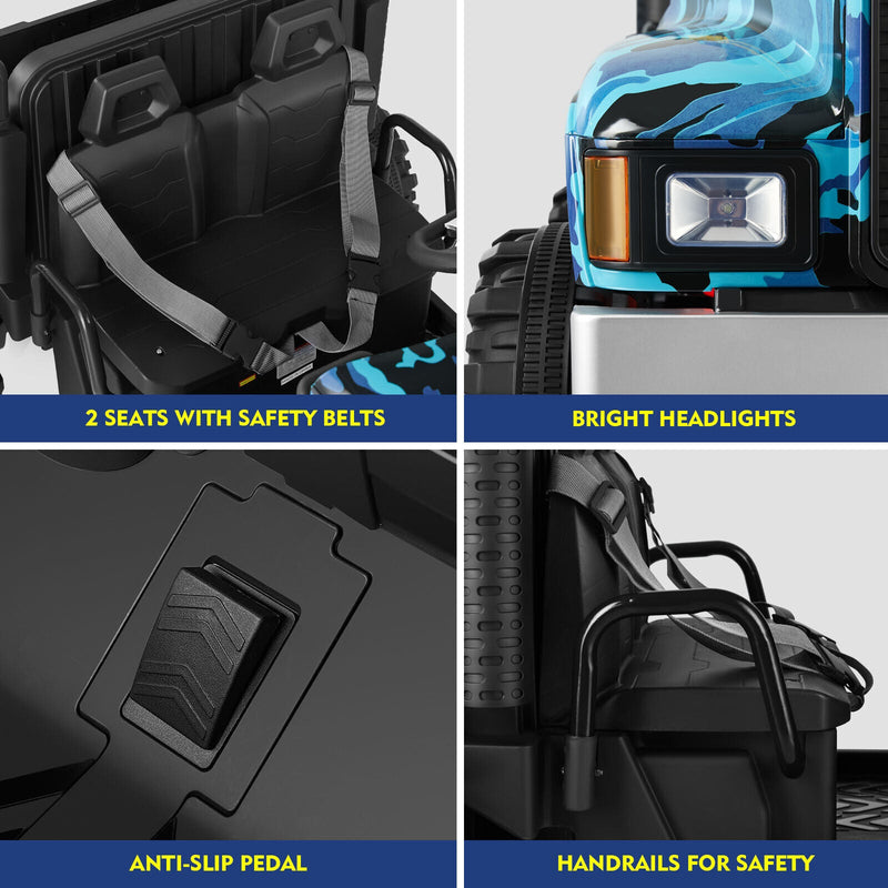 Load image into Gallery viewer, Powerful 24V 2-Seater Kids Ride On Dump Truck Tractor with Camo Design and 3 Speed Options, Includes Remote Control
