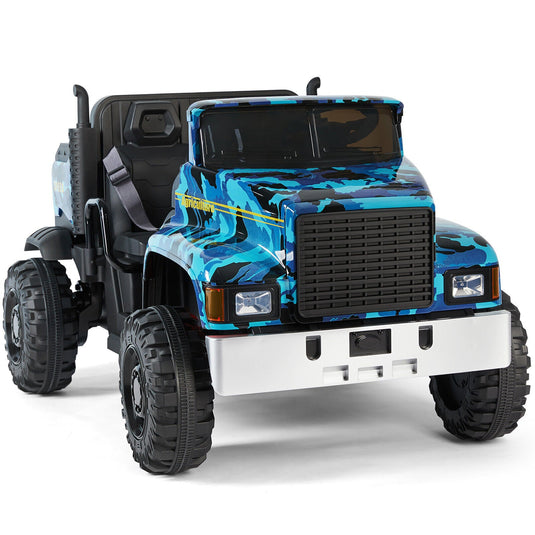 Powerful 24V 2-Seater Kids Ride On Dump Truck Tractor with Camo Design and 3 Speed Options, Includes Remote Control