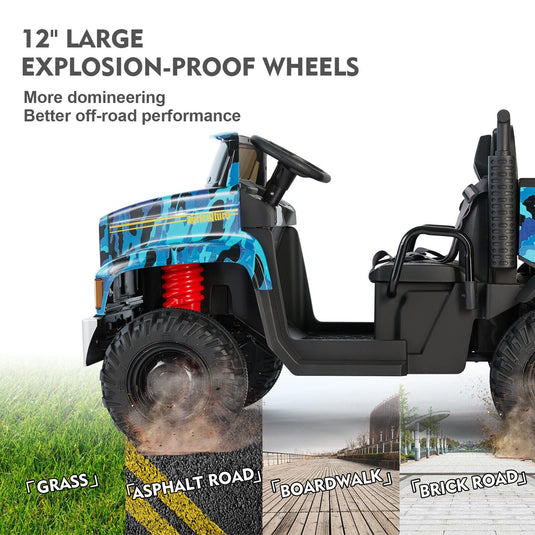 2-Seater 24V Battery Powered Kids Ride-On Truck with Camo Design and 3-Speed RC Control