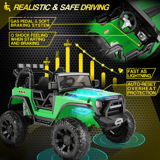 Powerful 24V 2-Seater Kids Ride on Truck with 3 Speeds, LED Light, and Remote Control