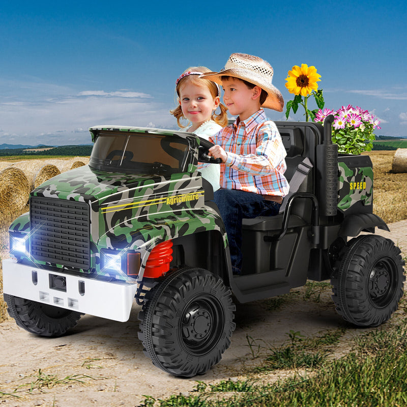 Load image into Gallery viewer, Ride in Style with the 24V Battery-Powered Camo Truck Tractor for Kids, Featuring Bluetooth RC and Trailer
