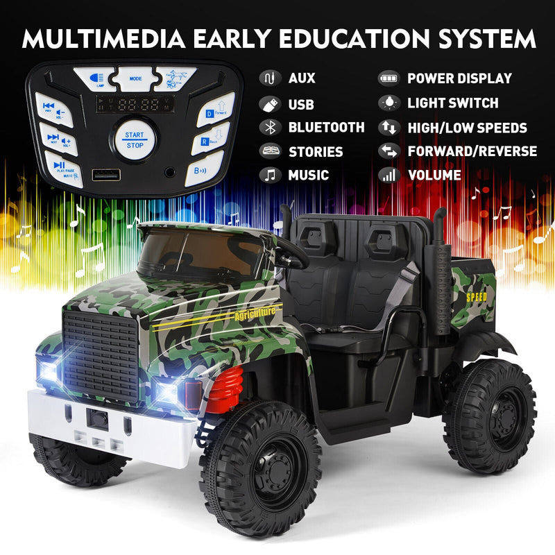 Load image into Gallery viewer, Ride in Style with the 24V Battery-Powered Camo Truck Tractor for Kids, Featuring Bluetooth RC and Trailer
