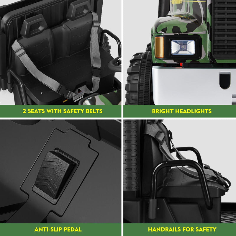 Load image into Gallery viewer, Ride in Style with the 24V Battery-Powered Camo Truck Tractor for Kids, Featuring Bluetooth RC and Trailer
