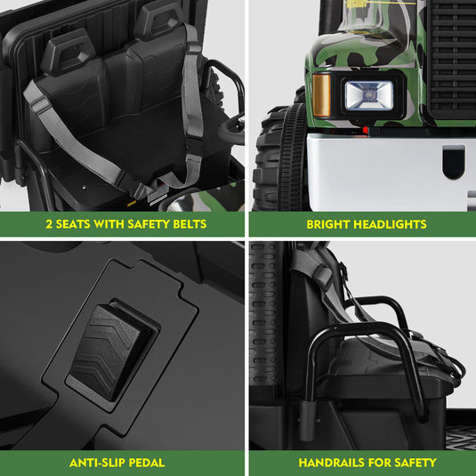 Ride in Style with the 24V Battery-Powered Camo Truck Tractor for Kids, Featuring Bluetooth RC and Trailer