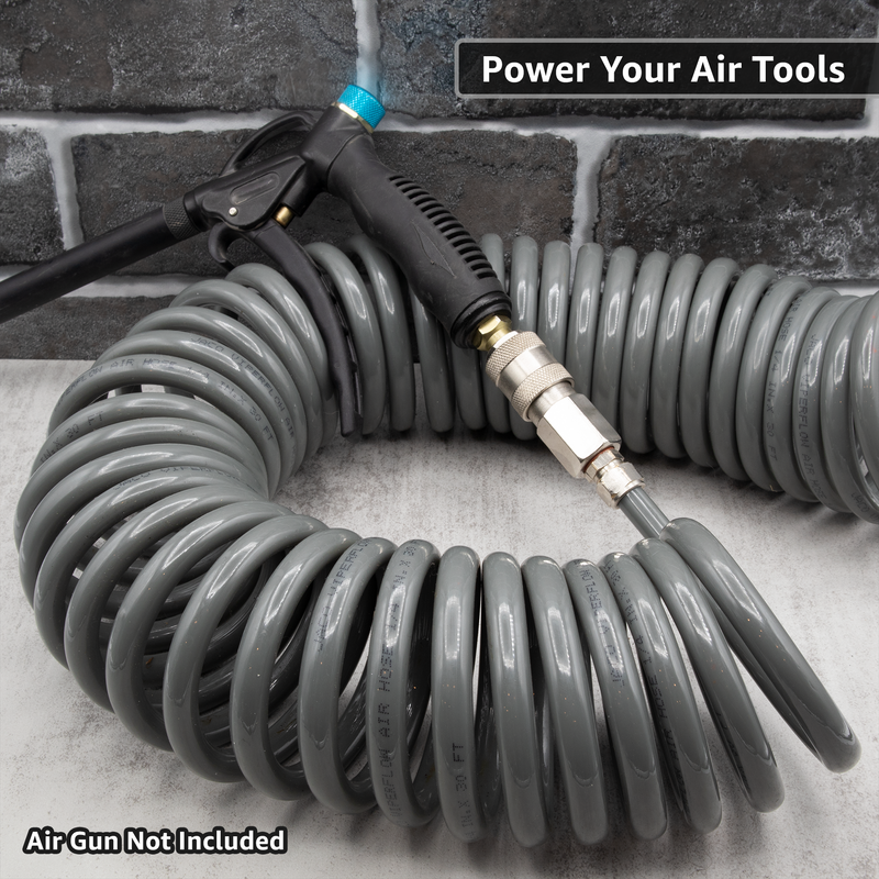 Load image into Gallery viewer, Polyurethane Coiled Air Hose Kit - 1/4&quot; x 30 ft | with Air Compressor Fittings
