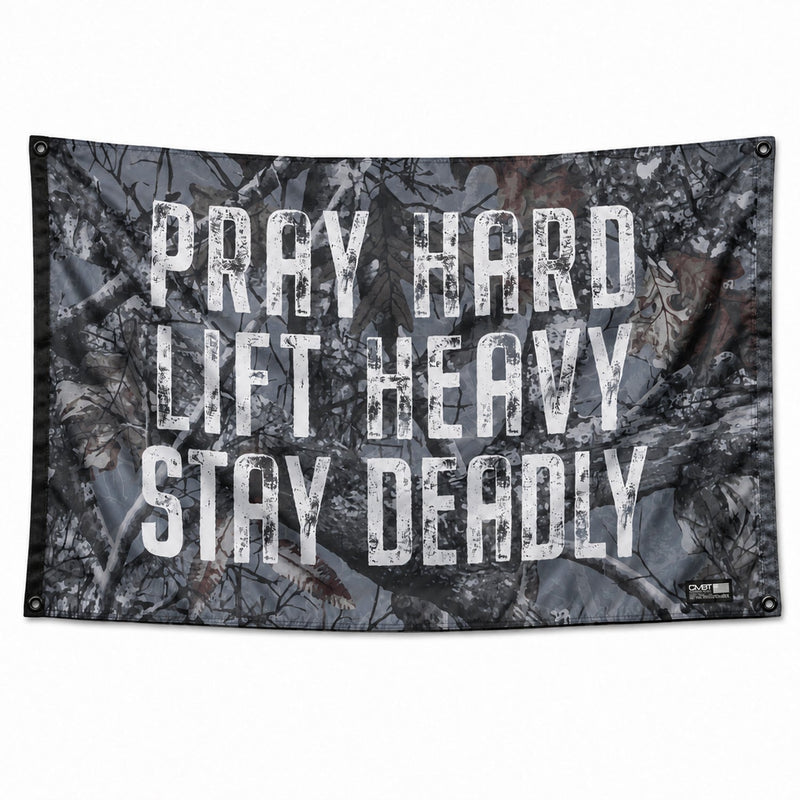 Load image into Gallery viewer, Pray Hard. Lift Heavy. Stay Deadly. 3' x 5' Flag
