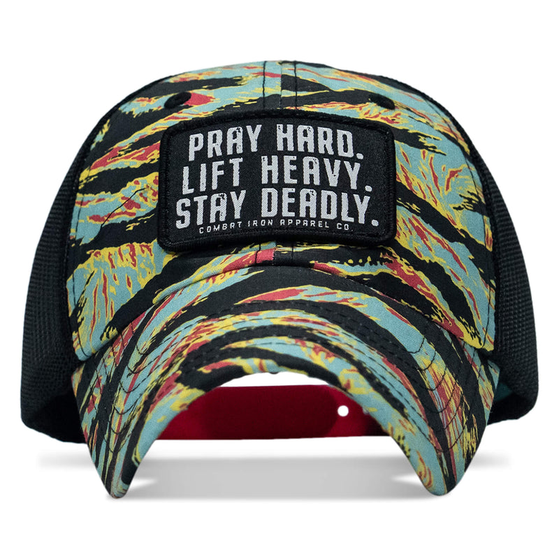 Load image into Gallery viewer, Pray Hard. Lift Heavy. Stay Deadly. Patch Tactical Ripstop Mesh Snapback Hat
