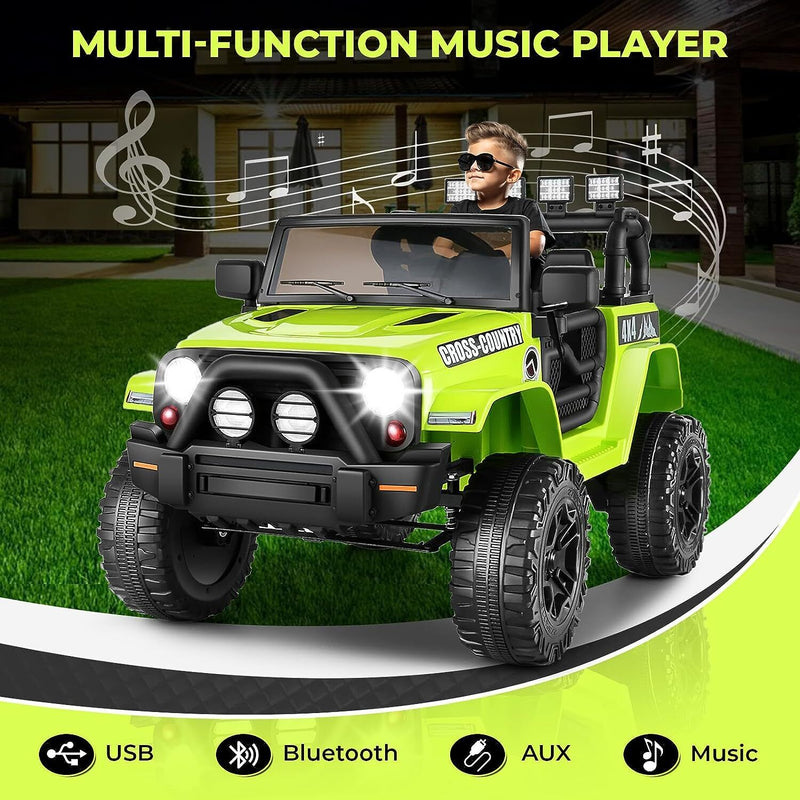 Load image into Gallery viewer, Premium 12V Electric Ride-On Jeep for Kids with Remote Control, LED Lights, AUX &amp; USB, and 3 Speed Options
